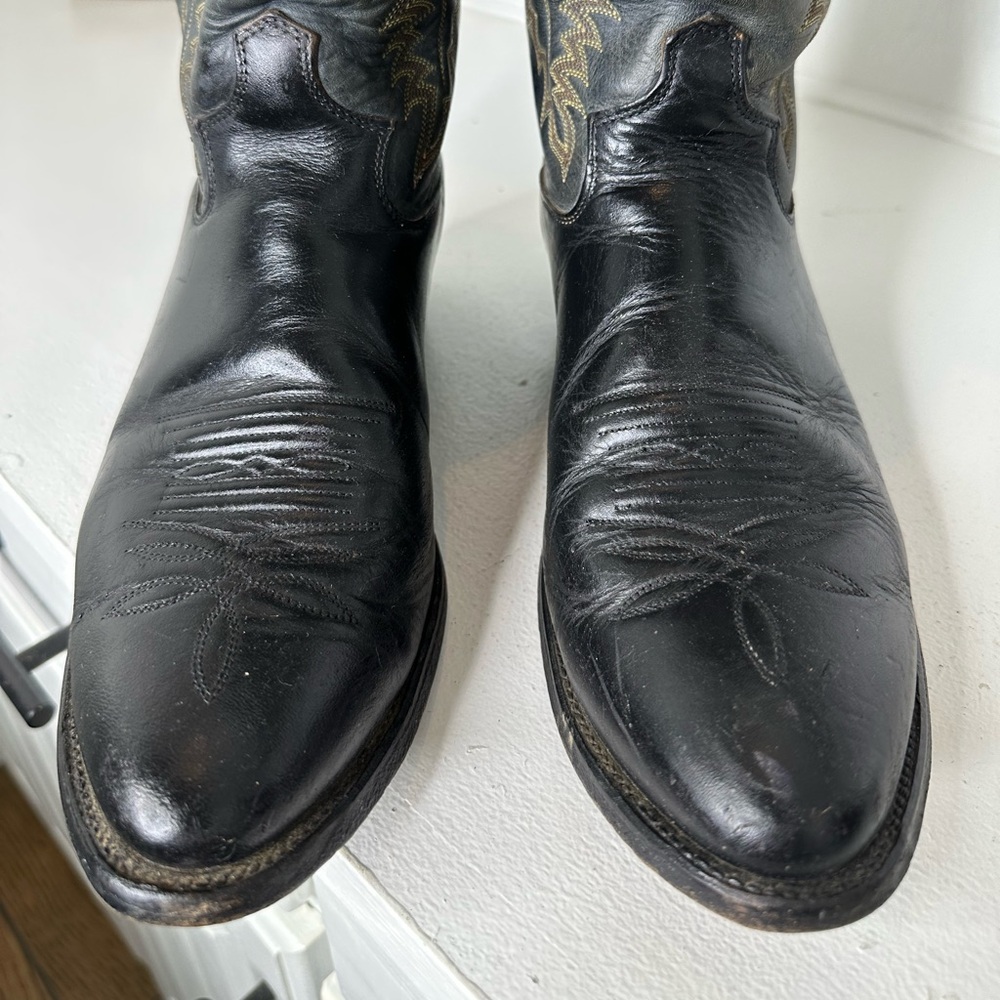 **SOLD**Vintage Justin Men’s 9D Black Leather Cowboy Boots Made in USA Classic - Picture 3 of 9